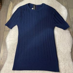 Vintage Givenchy Navy Ribbed Short Sleeve Qiana Nylon Top